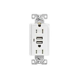 2 PUERTOS DE CARGA USB CON RECEPTÁCULO DÚPLEX 15A TAMPER RESISTANT, BLANCO NEMA 5-15R