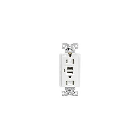 2 PUERTOS DE CARGA USB CON RECEPTÁCULO DÚPLEX 15A TAMPER RESISTANT, BLANCO NEMA 5-15R