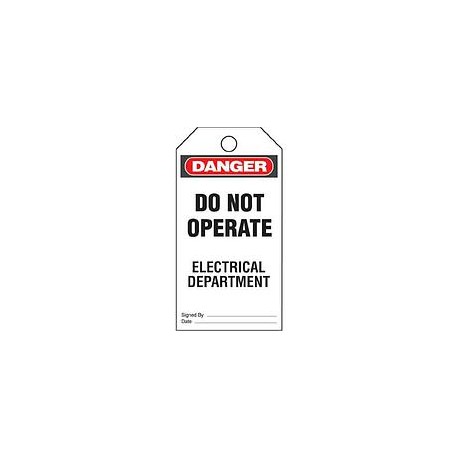 Plastic Tag, 'Danger Do Not Operate Elec